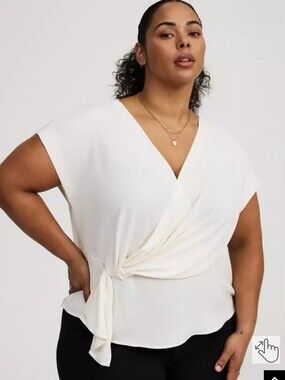 Wrap Front Short Sleeve Top in Ivory